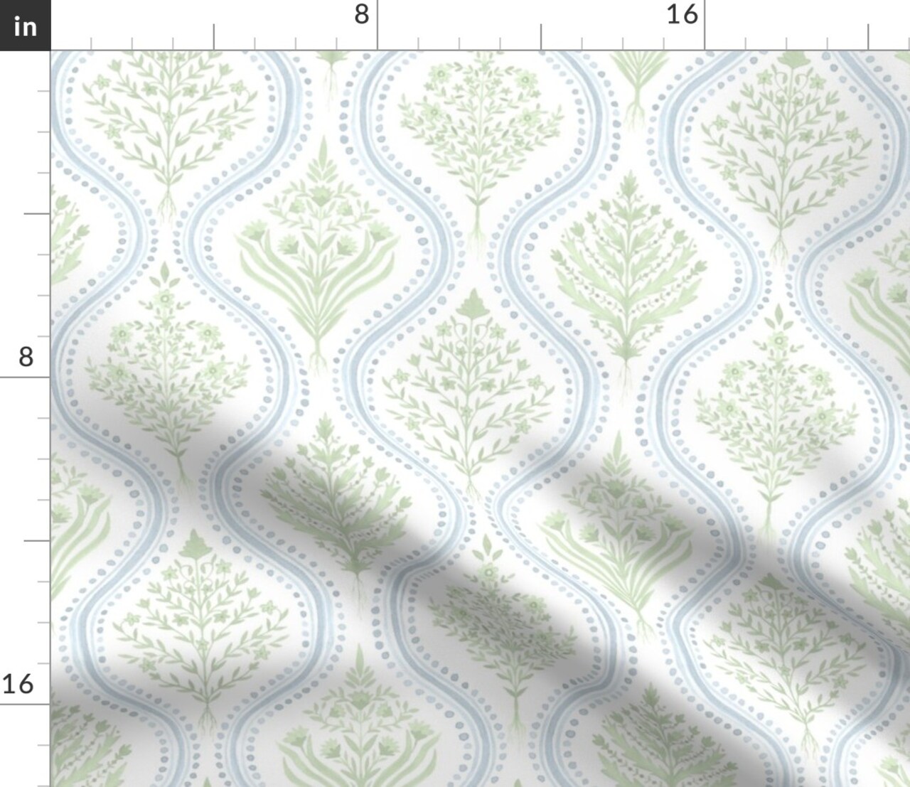 Preppy Paisley Green Blue Cottage Vine Large Traditional Curve Ogee Classic Grandmillennial Botanical Floral Spring Summer Custom Printed Fabric by Spoonflower Various Fabrics by the Yard or Fat Quarter 12948786